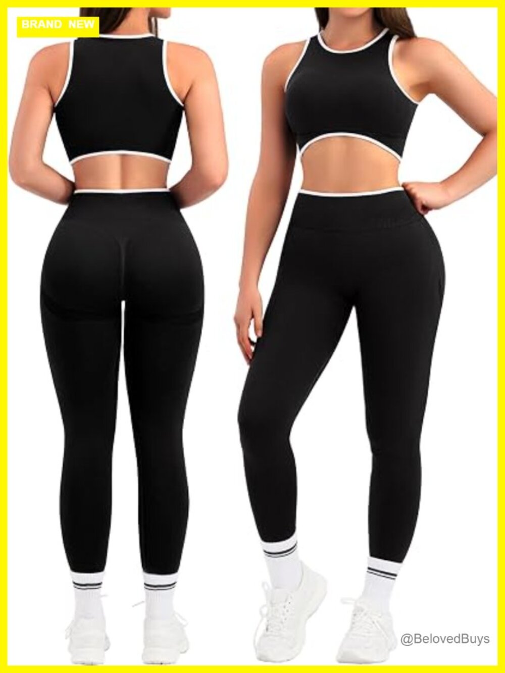 2 Piece Seamless Crop Tank Top High Waist Leggings Padded Racerback Bra Yoga Set